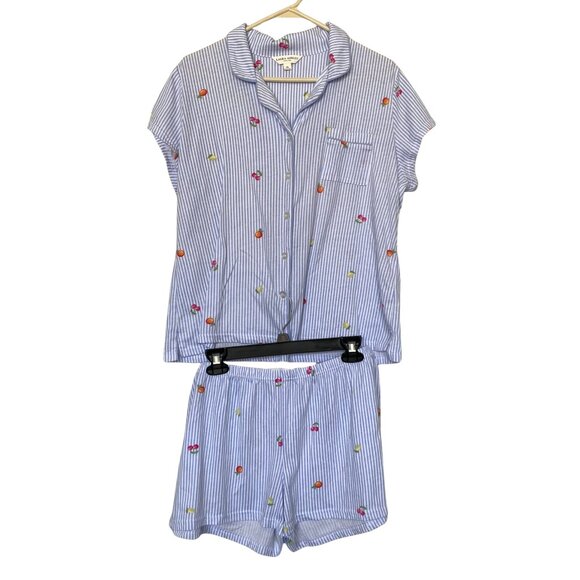 LAURA ASHLEY Striped Pajama Set with Colorful Fruit Accents Size XL - Picture 1 of 9